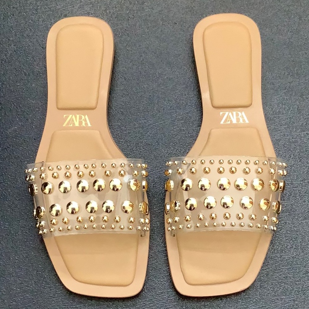 Zara Studded Vinyl Flat Sandals